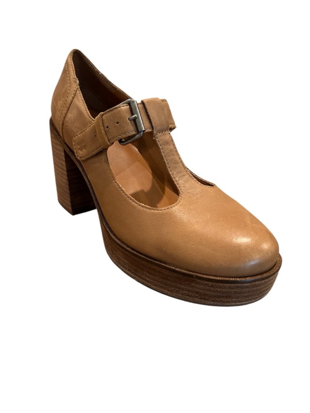 Lucky Brand Ominie Leather Mary Jane Platform Heel 10 Latte Tan